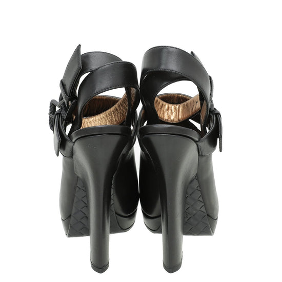 Bottega Veneta - Bottega Veneta Black Peep Toe Ankle Wrap Platform Sandals 38 | The Closet