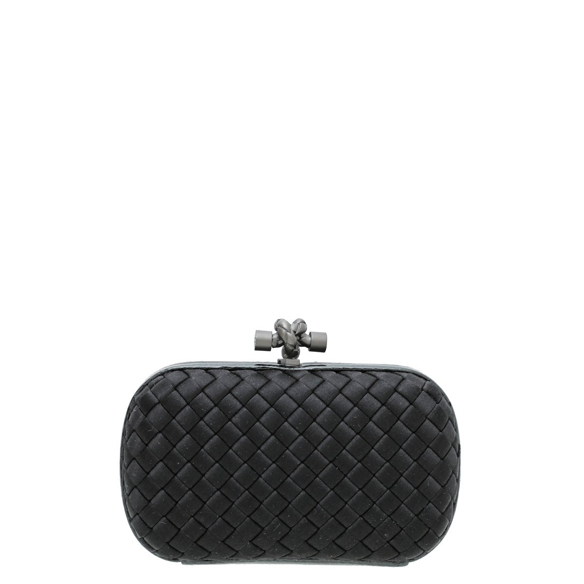 Bottega Veneta - Bottega Veneta Black Satin Intrecciato Knot Clutch | The Closet