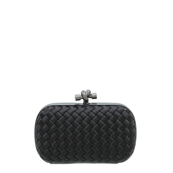 Bottega Veneta - Bottega Veneta Black Satin Intrecciato Knot Clutch | The Closet