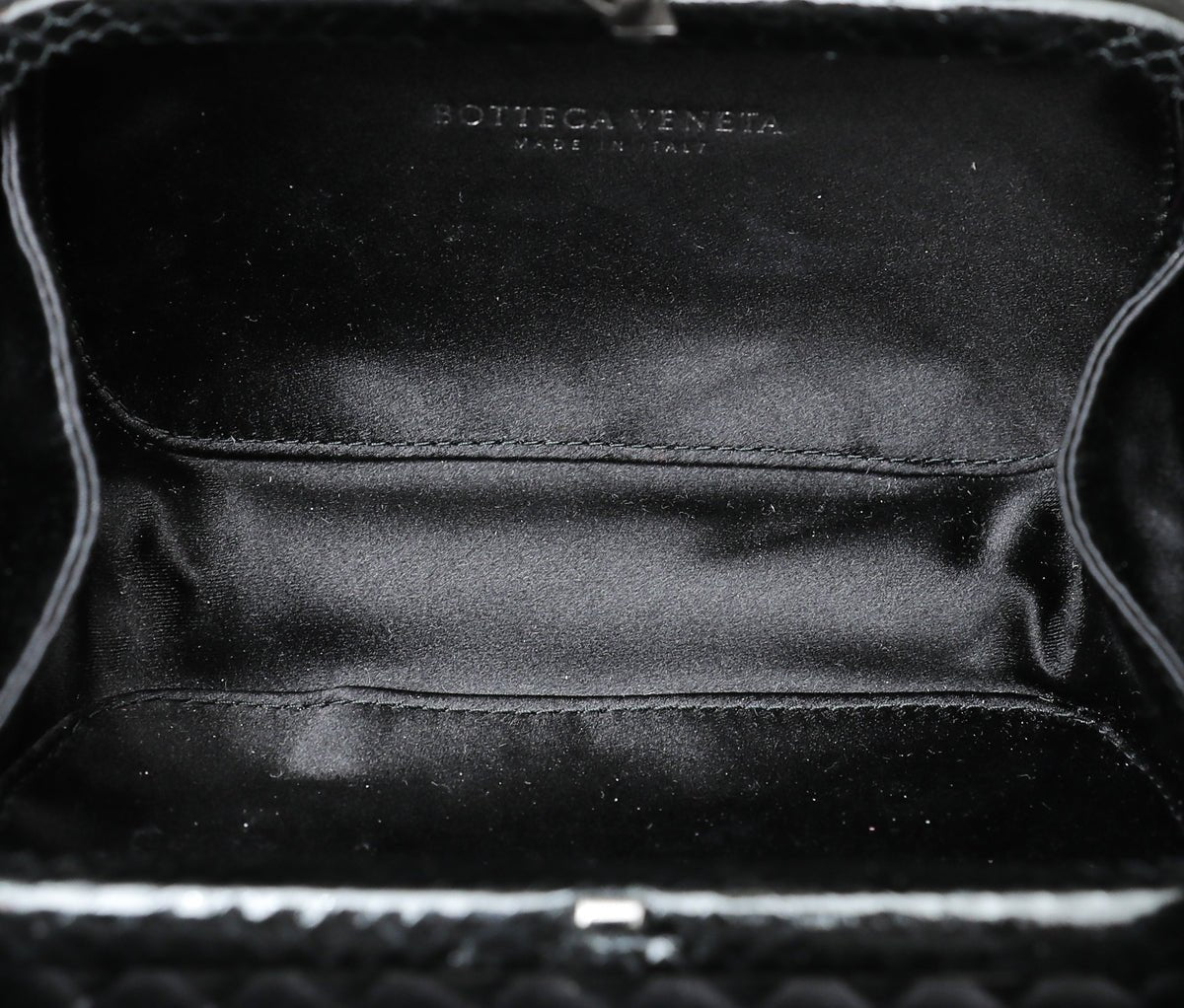 Bottega Veneta - Bottega Veneta Black Satin Intrecciato Knot Clutch | The Closet