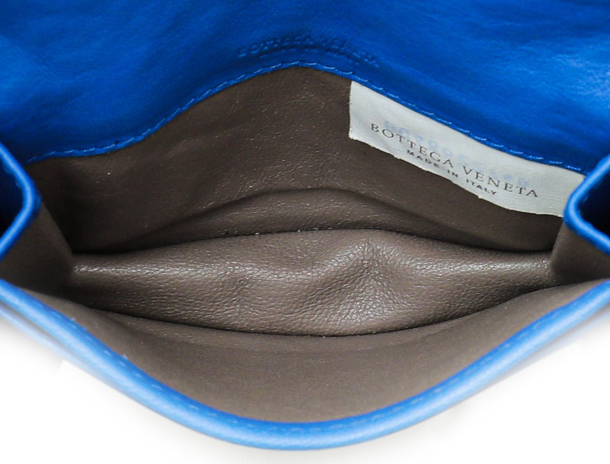Bottega Veneta - Bottega Veneta Blue Intrecciato Flap Card Case | The Closet