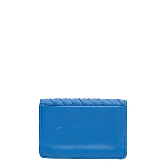 Bottega Veneta - Bottega Veneta Blue Intrecciato Flap Card Case | The Closet