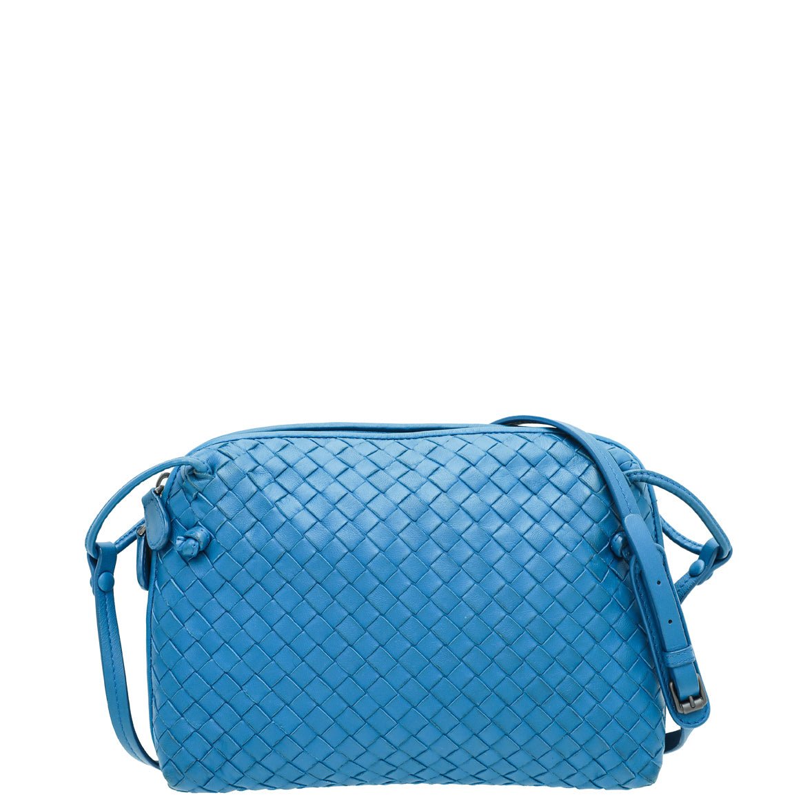 Bottega Veneta Blue Intrecciato and Stitched Leather Nodini Crossbody Bag