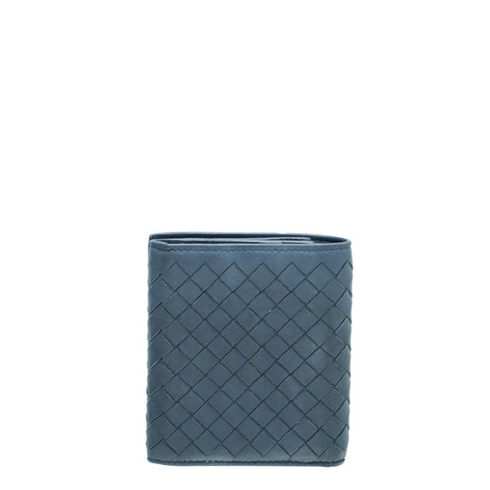 Bottega Veneta - Bottega Veneta Blue Intrecciato Trifold Wallet | The Closet