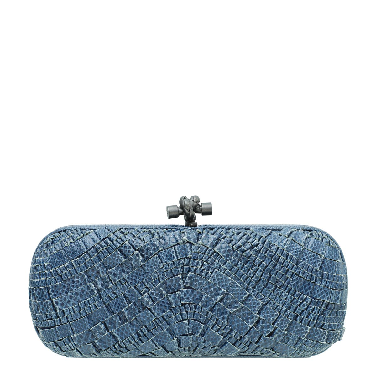 Bottega Veneta Blue Lizard Ruffled Tie Knot Clutch-Bottega Veneta-THE CLOSET