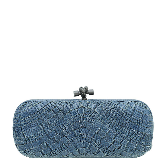 Bottega Veneta - Bottega Veneta Blue Lizard Ruffled Tie Knot Clutch | The Closet