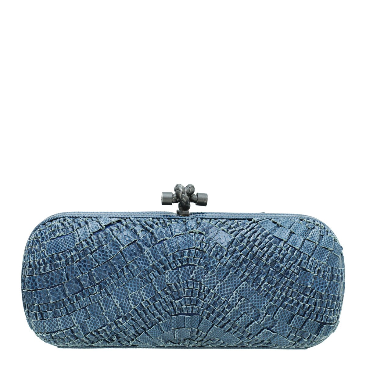 Bottega Veneta - Bottega Veneta Blue Lizard Ruffled Tie Knot Clutch | The Closet