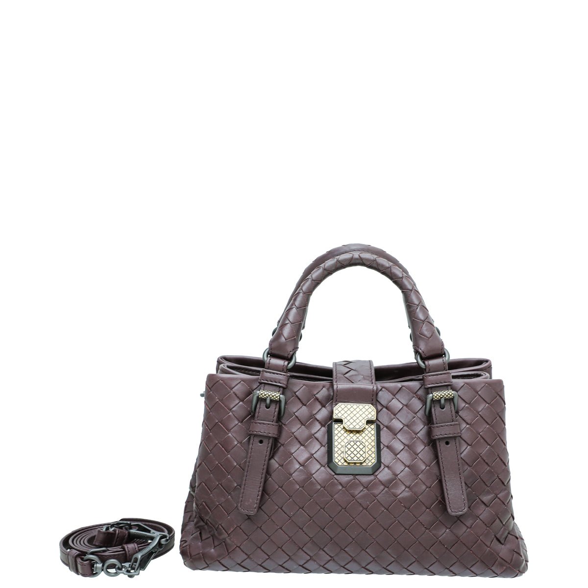 Bottega Veneta Burgundy Intrecciato Roma Tote Small Bag-Bottega Veneta-THE CLOSET