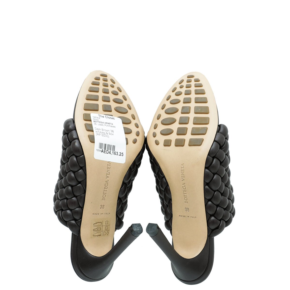 Bottega Veneta - Bottega Veneta Dark Brown Padded Intrecciato Curve Sandals 38 | The Closet