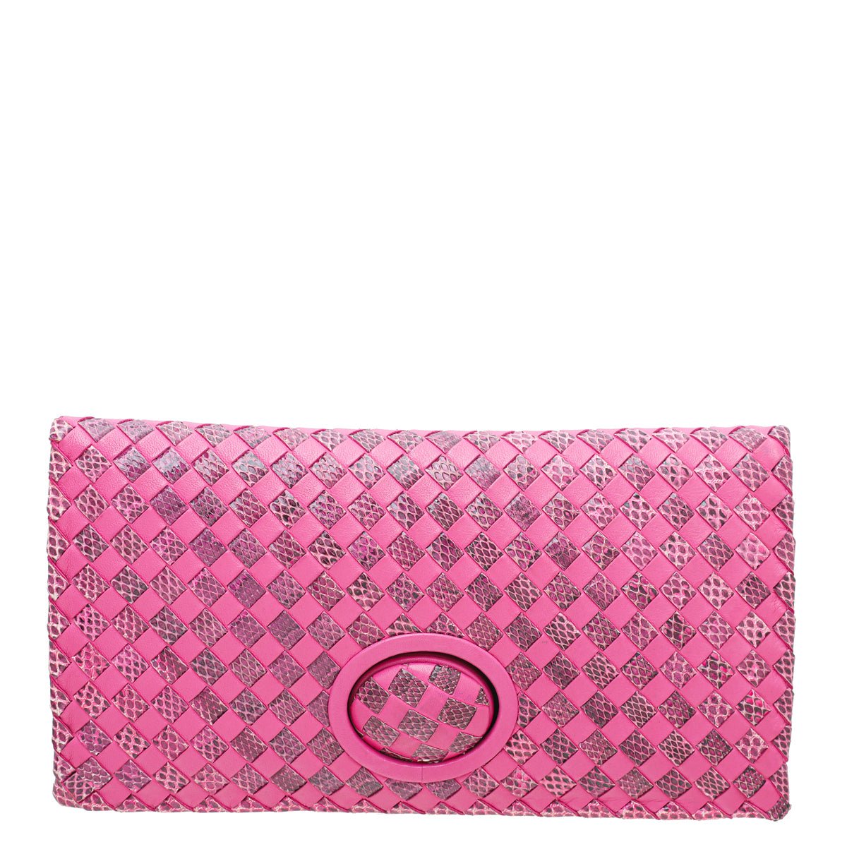Bottega Veneta Fucsia Intrecciato Turnlock Clutch-Bottega Veneta-THE CLOSET