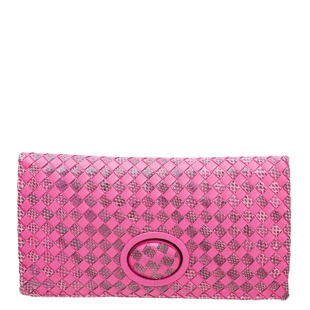 Bottega Veneta - Bottega Veneta Fucsia Intrecciato Turnlock Clutch | The Closet