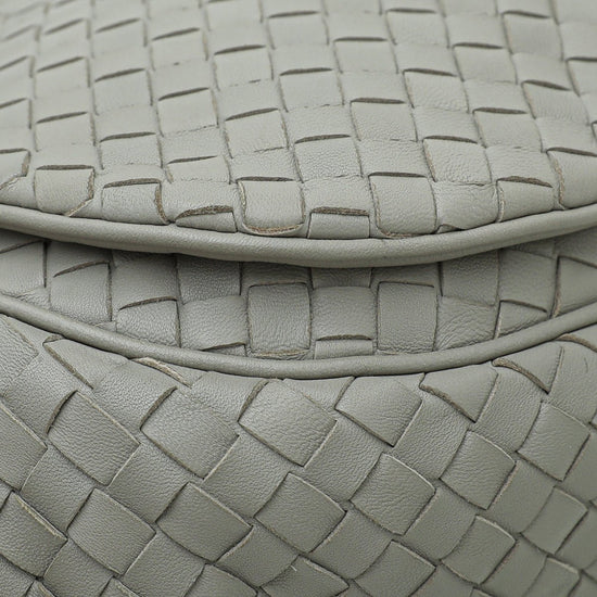Bottega Veneta - Bottega Veneta Gray Intrecciato Drawstring Flap Crossbody Bag | The Closet