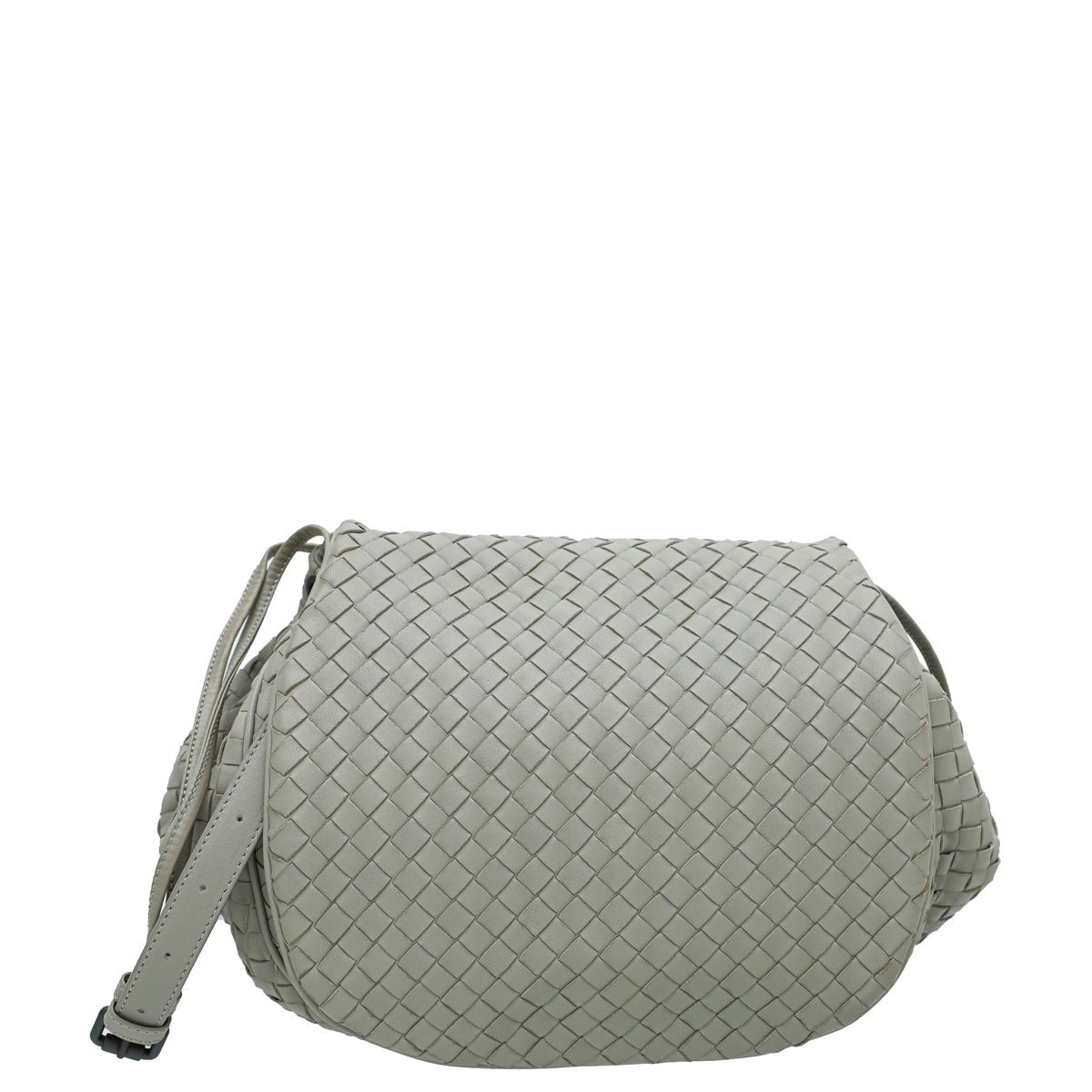 Bottega Veneta Gray Intrecciato Drawstring Flap Crossbody Bag-Bottega Veneta-THE CLOSET