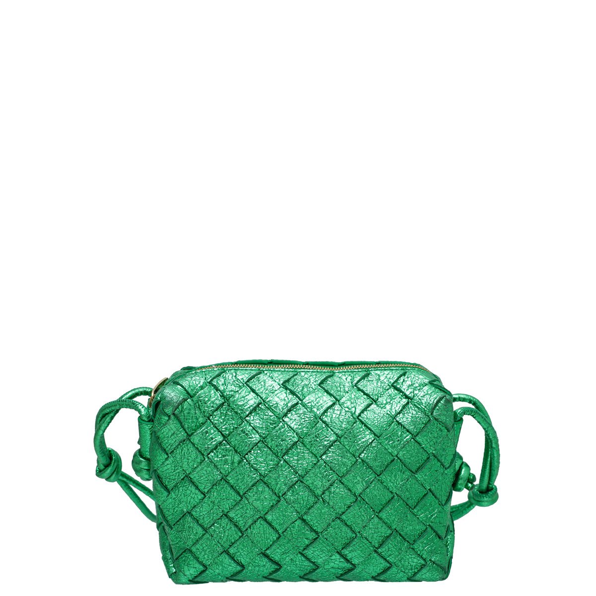 Bottega Veneta Green Intrecciato Craque Metallic Nappa Loop Mini Crossbody Bag-Bottega Veneta-THE CLOSET