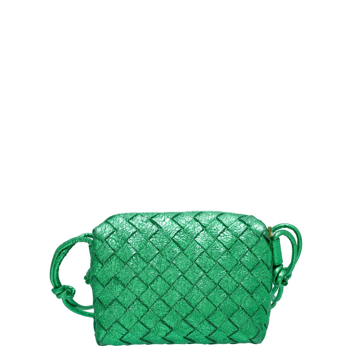 Bottega Veneta Green Intrecciato Craque Metallic Nappa Loop Mini Crossbody Bag-Bottega Veneta-THE CLOSET