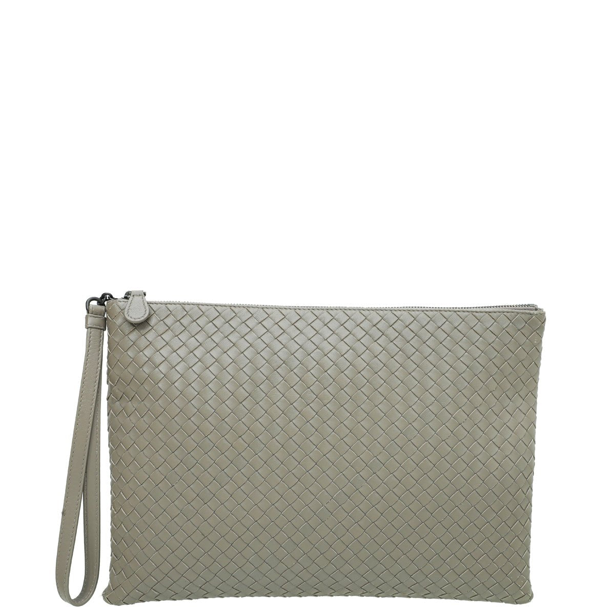 Bottega Veneta Light Gray Intrecciato Nappa Zip Pouch-Bottega Veneta-THE CLOSET