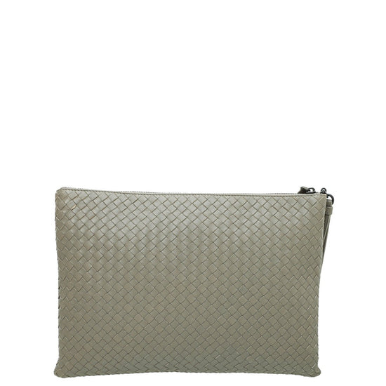 Bottega Veneta - Bottega Veneta Light Gray Intrecciato Nappa Zip Pouch | The Closet