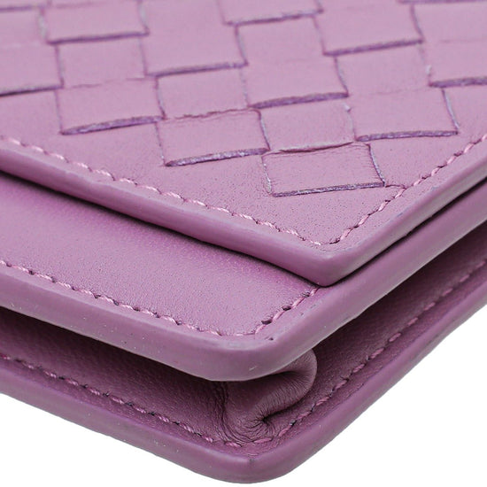 Bottega Veneta - Bottega Veneta Mauve Intrecciato Flap Card Wallet | The Closet