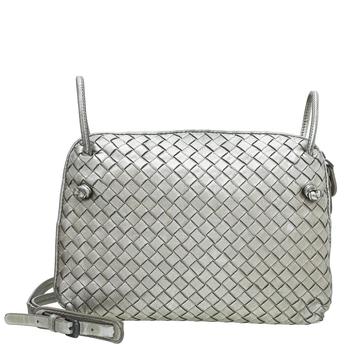 Bottega Veneta Metallic Silver Intrecciato Nodini Crossbody Bag-Bottega Veneta-THE CLOSET