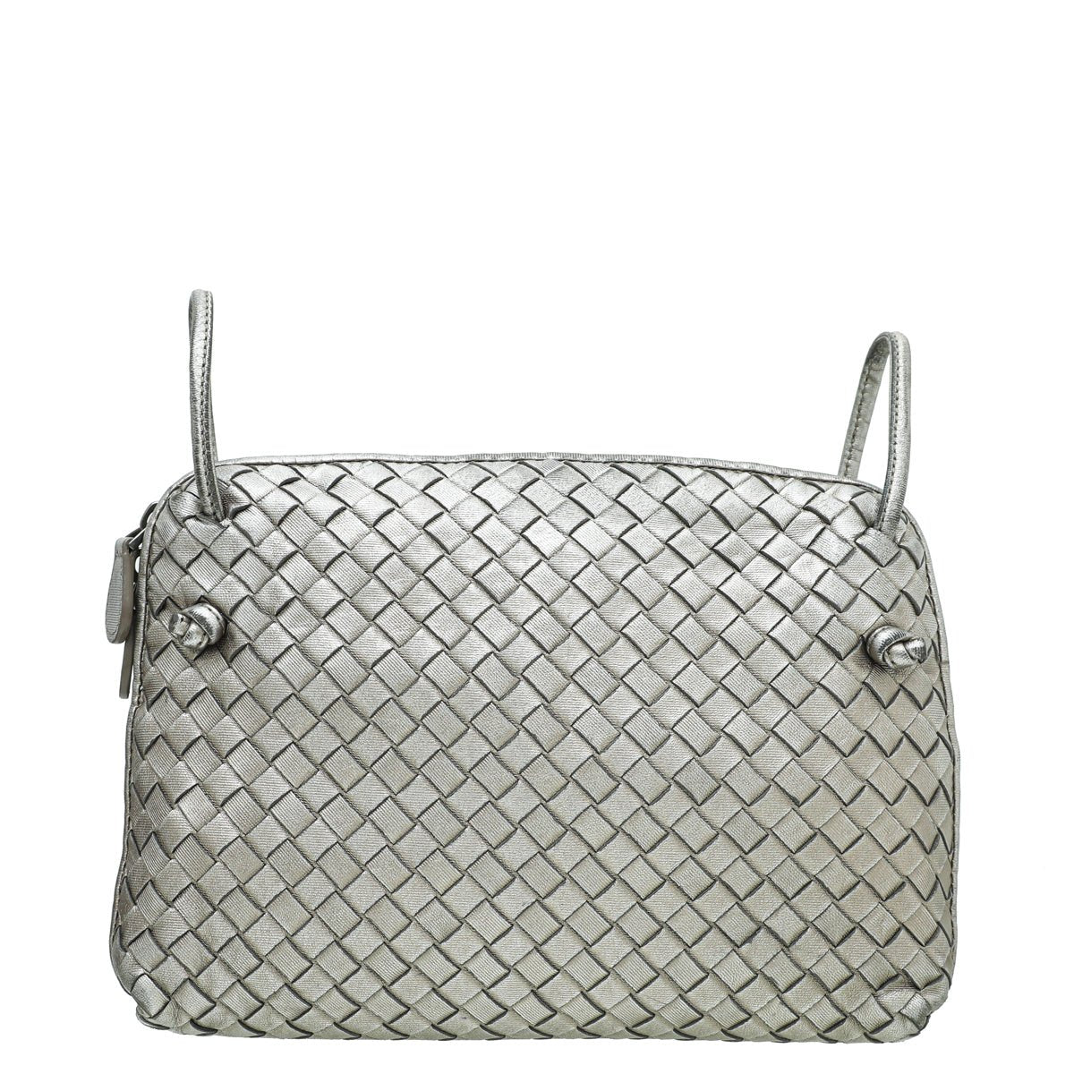 Bottega Veneta Metallic Silver Intrecciato Nodini Crossbody Bag-Bottega Veneta-THE CLOSET