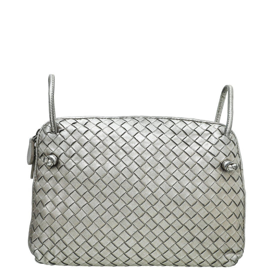 Bottega Veneta - Bottega Veneta Metallic Silver Intrecciato Nodini Crossbody Bag | The Closet