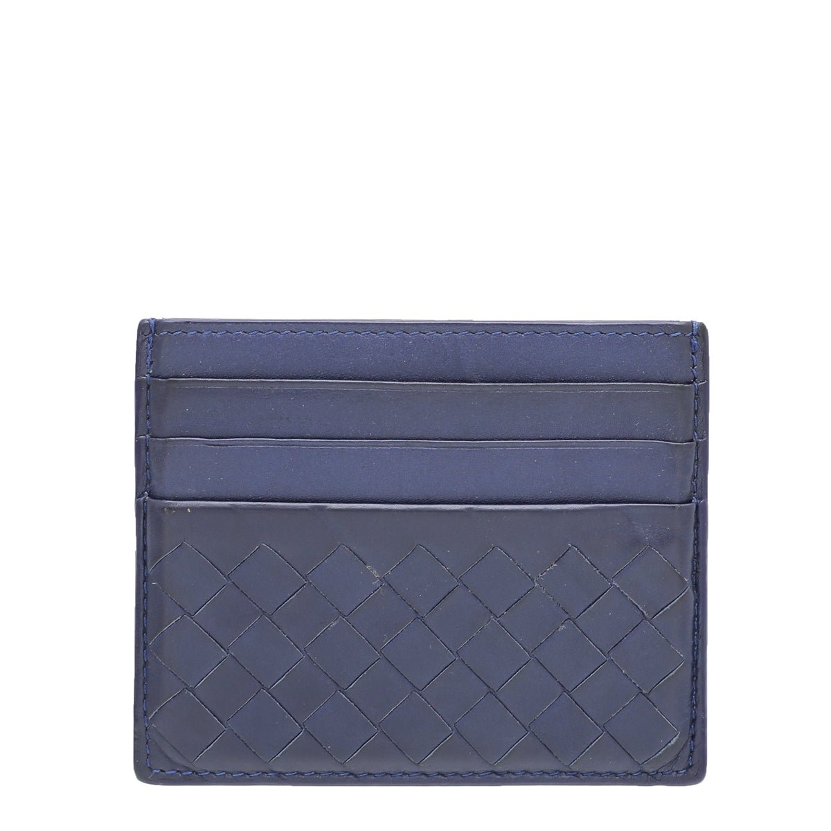 Bottega Veneta Navy Blue Intrecciato Nappa Flat Card Holder-Bottega Veneta-THE CLOSET