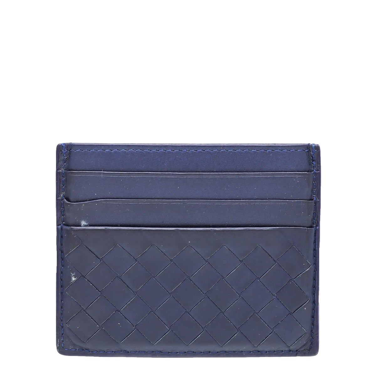 Bottega Veneta Navy Blue Intrecciato Nappa Flat Card Holder-Bottega Veneta-THE CLOSET
