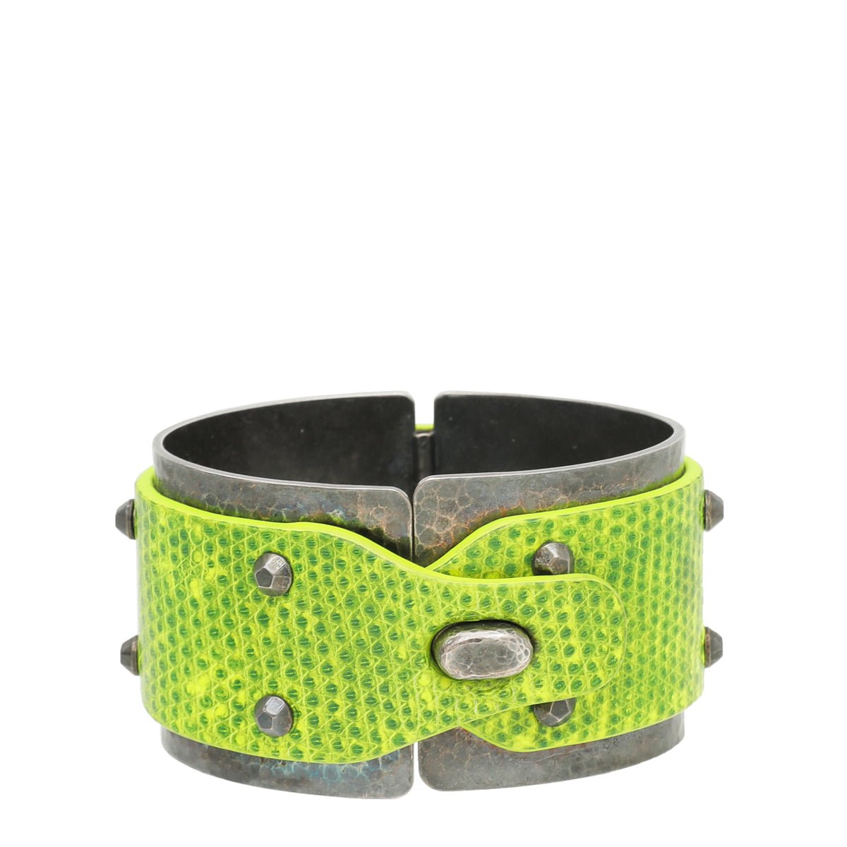 Bottega Veneta - Bottega Veneta Neon Green Studded Panel Wide Cuff Bracelet | The Closet