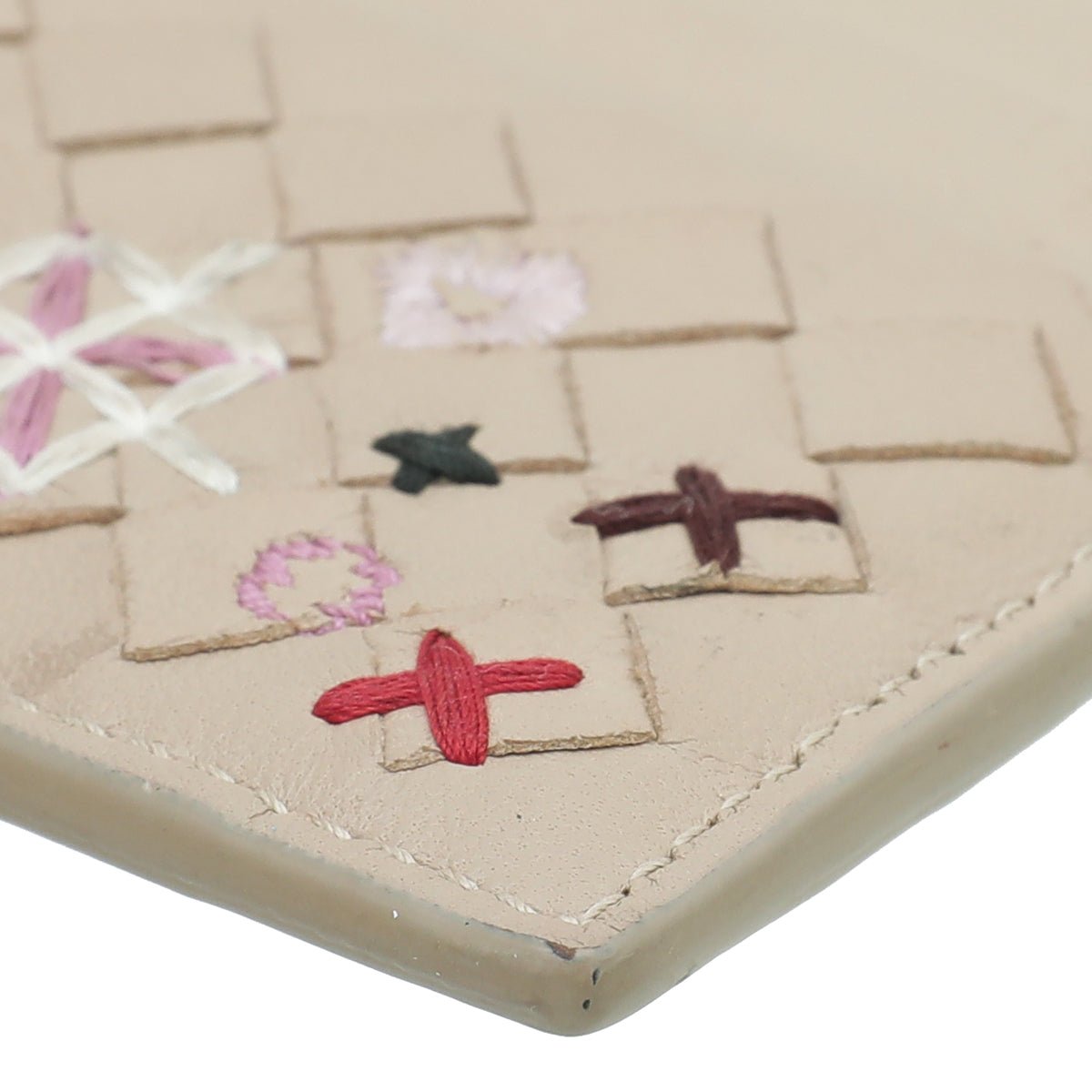 Bottega Veneta Nude Multicolor Embroidered Intrecciato Card Holder-Bottega Veneta-THE CLOSET