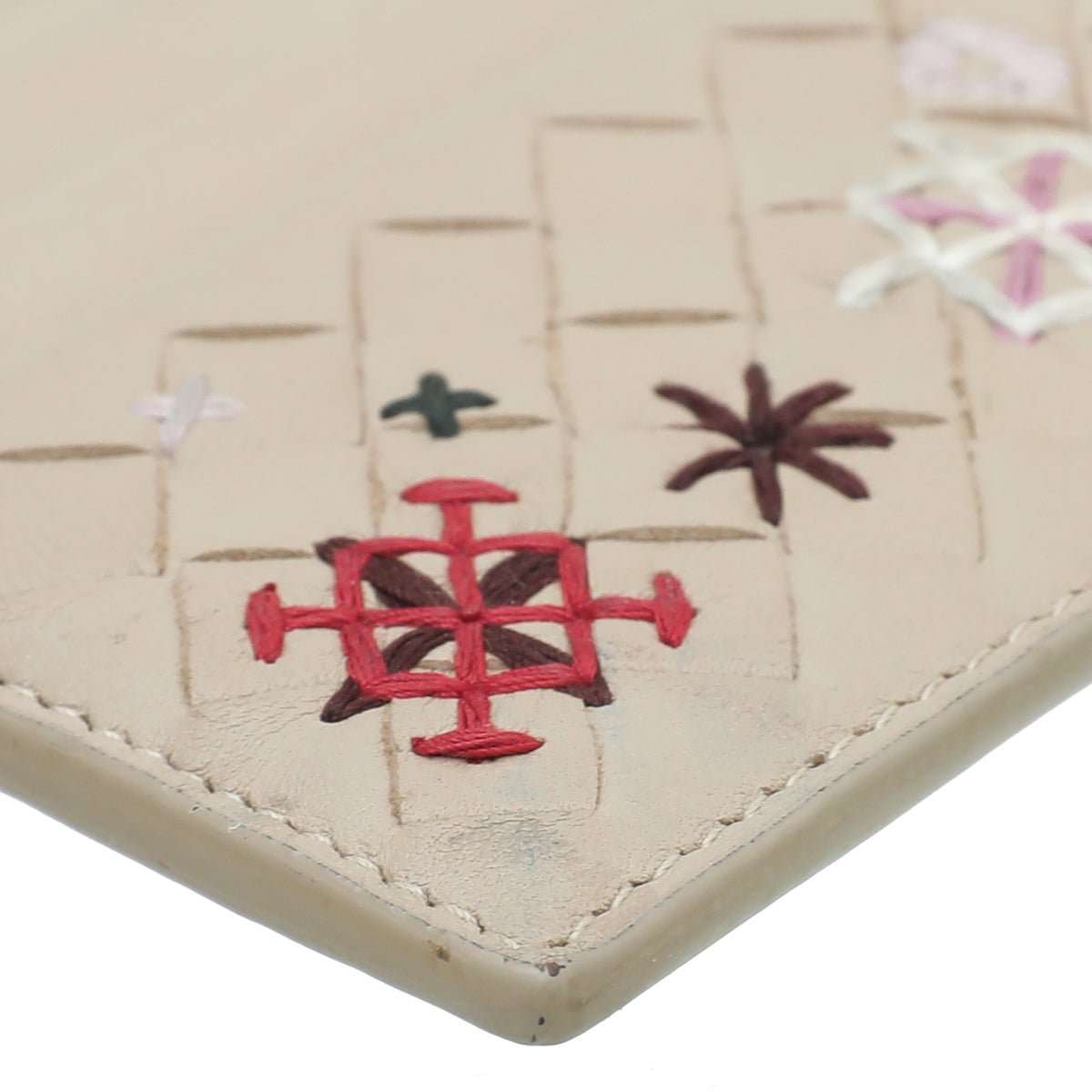 Bottega Veneta Nude Multicolor Embroidered Intrecciato Card Holder-Bottega Veneta-THE CLOSET