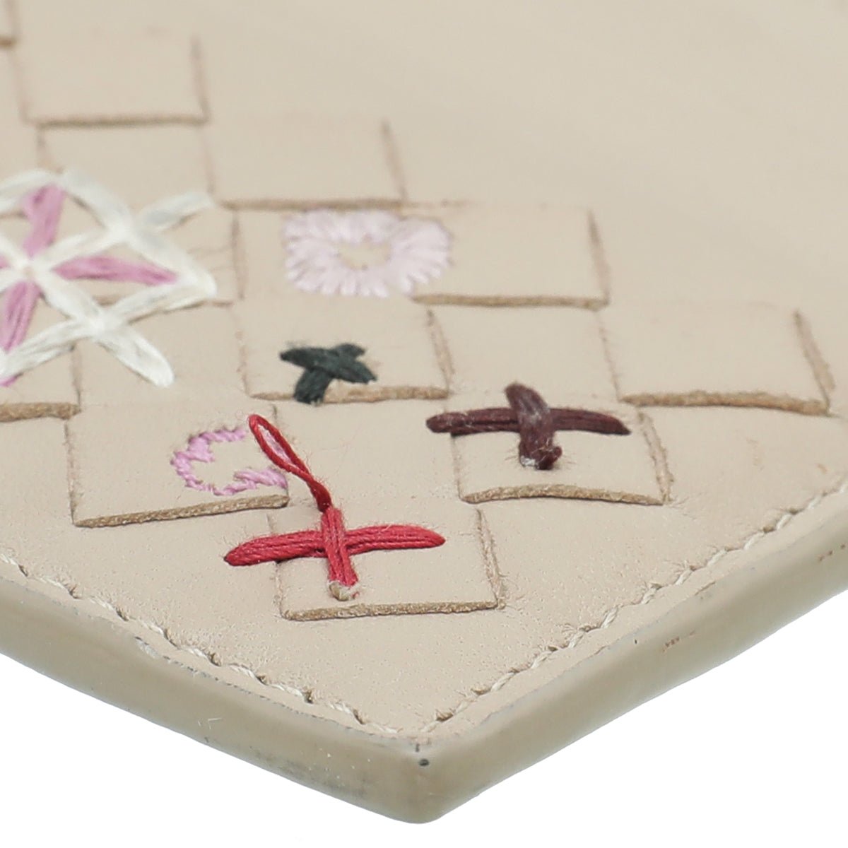 Bottega Veneta Nude Multicolor Embroidered Intrecciato Card Holder-Bottega Veneta-THE CLOSET
