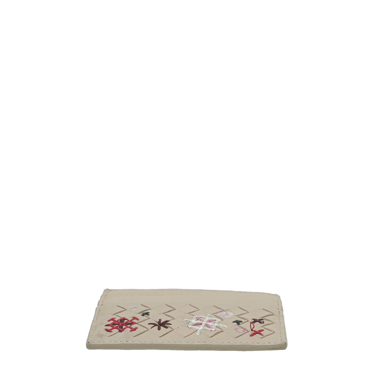Bottega Veneta Nude Multicolor Embroidered Intrecciato Card Holder-Bottega Veneta-THE CLOSET