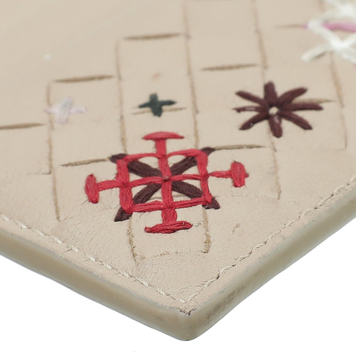 Bottega Veneta Nude Multicolor Embroidered Intrecciato Card Holder-Bottega Veneta-THE CLOSET