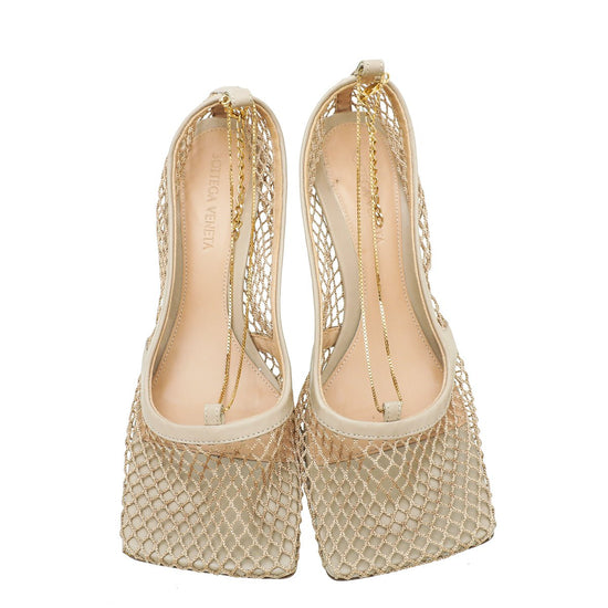 Bottega Veneta - Bottega Veneta Nude Stretch Chain Pump 38 | The Closet