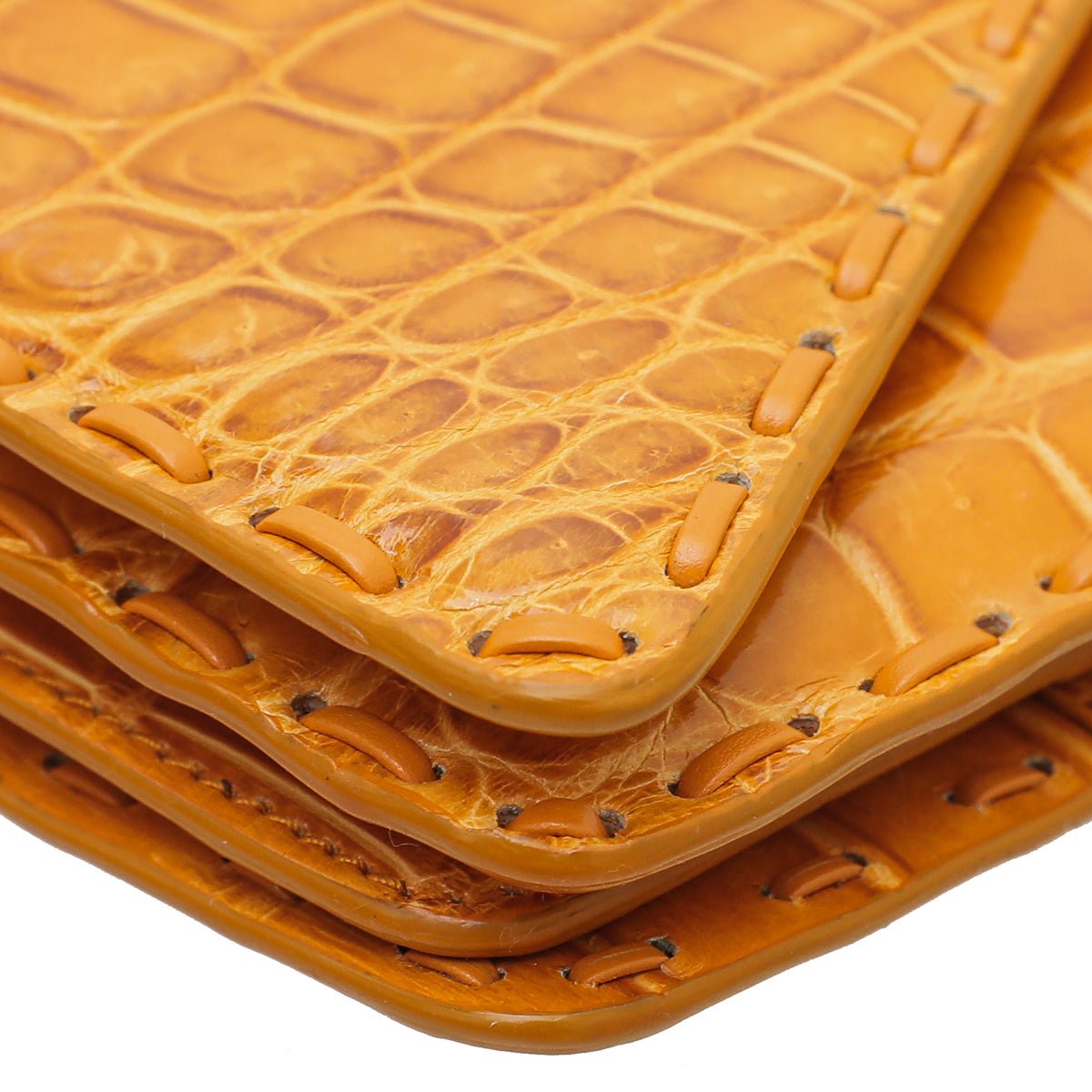 Bottega Veneta - Bottega Veneta Orange Crocodile Piano Crisscross Clutch | The Closet