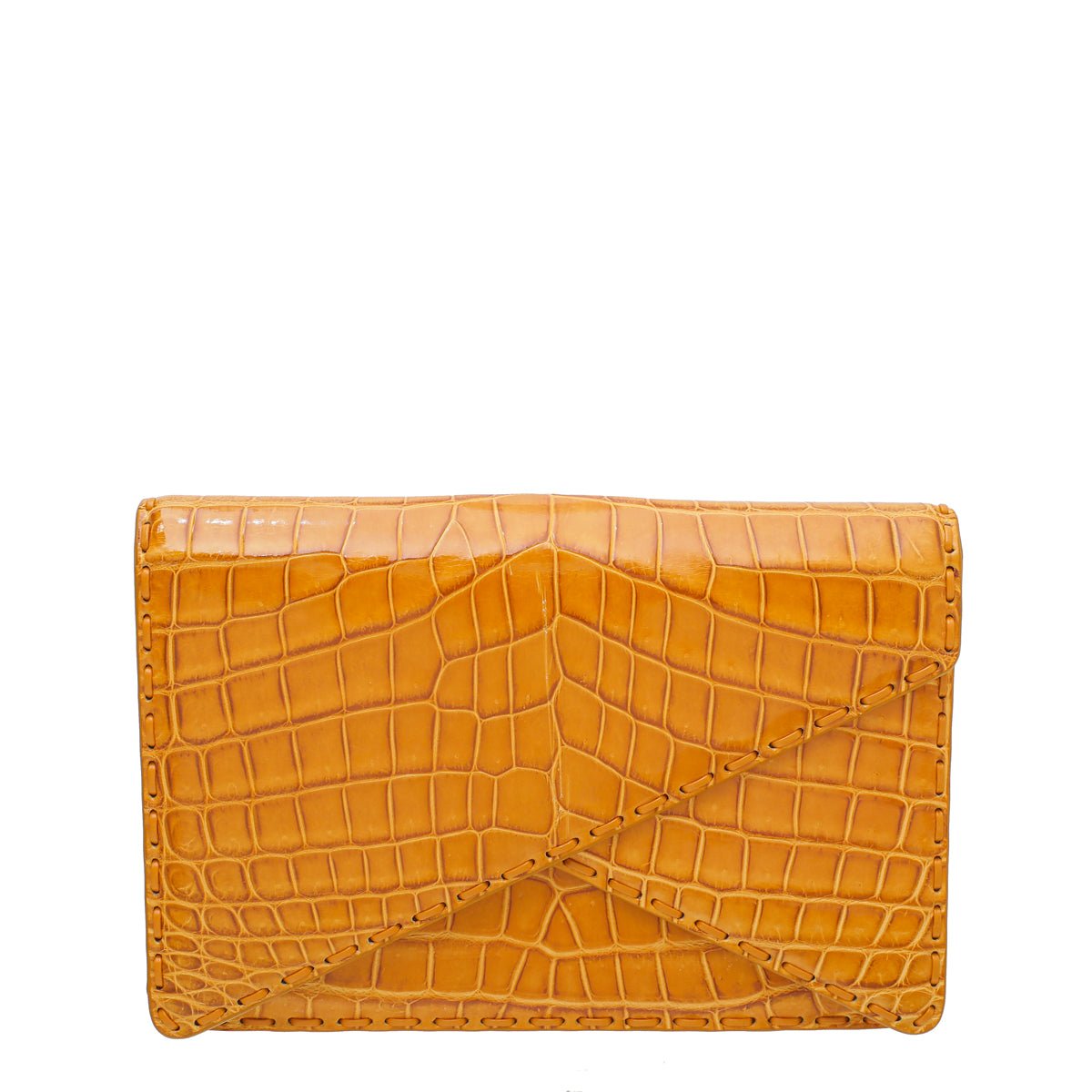 Bottega Veneta Orange Crocodile Piano Crisscross Clutch-Bottega Veneta-THE CLOSET
