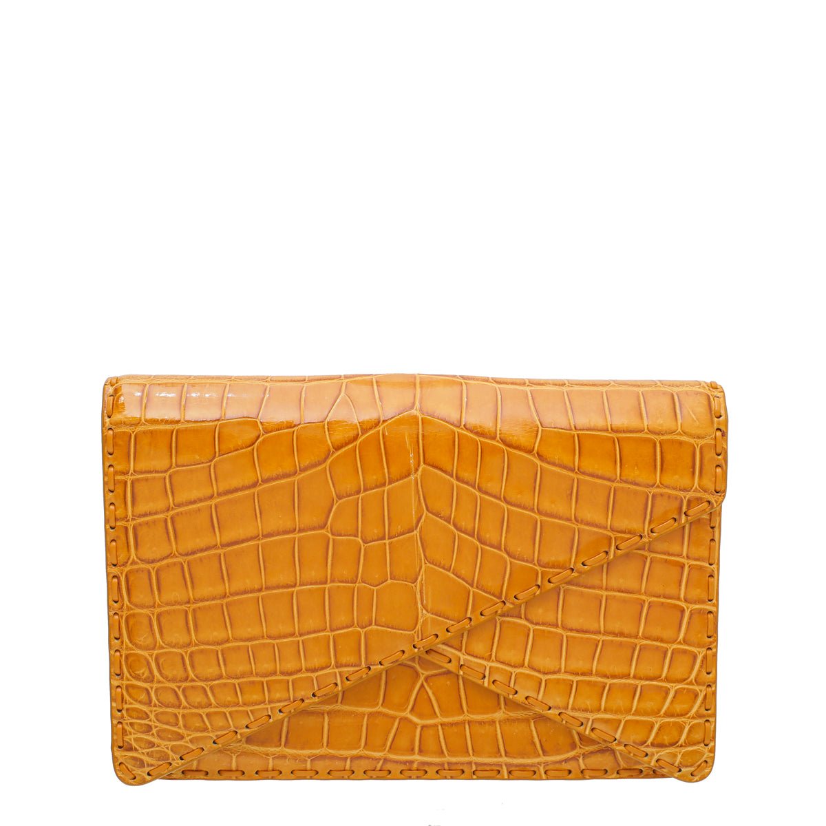 Bottega Veneta - Bottega Veneta Orange Crocodile Piano Crisscross Clutch | The Closet