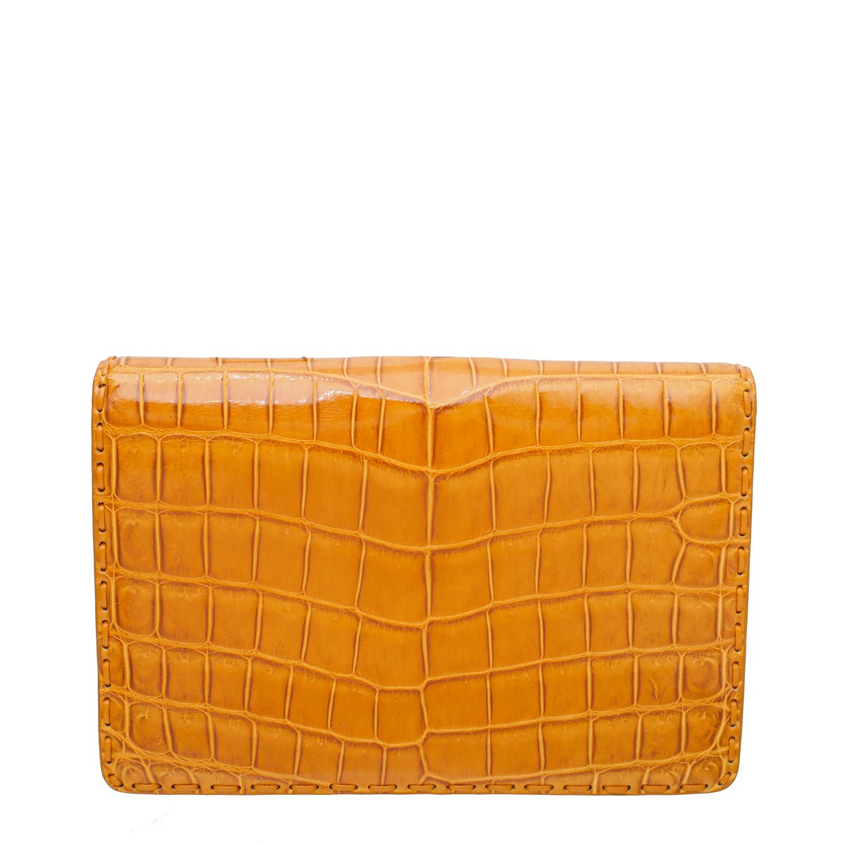 Bottega Veneta Orange Crocodile Piano Crisscross Clutch-Bottega Veneta-THE CLOSET