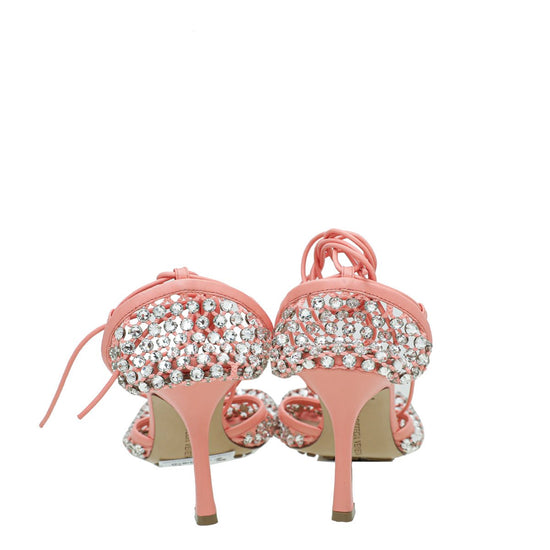 Bottega Veneta - Bottega Veneta Peach Sparkle Stretch Lace-Up Sandal 37 | The Closet