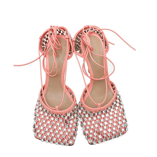 Bottega Veneta - Bottega Veneta Peach Sparkle Stretch Lace-Up Sandal 37 | The Closet