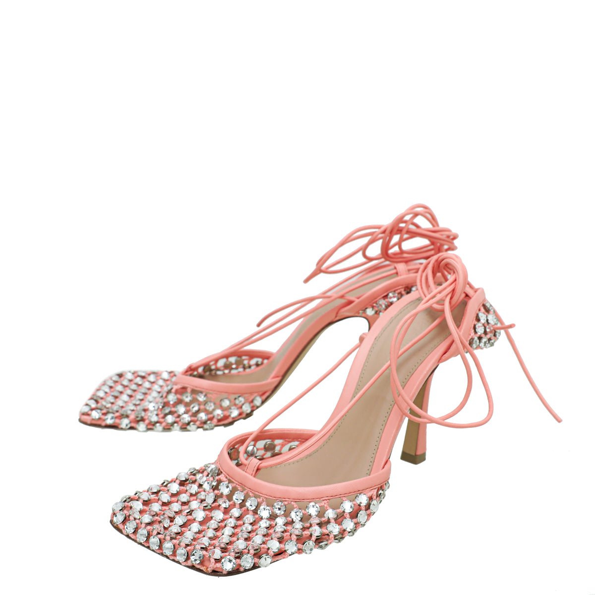 Bottega Veneta Peach Sparkle Stretch Lace-Up Sandal 37-Bottega Veneta-THE CLOSET