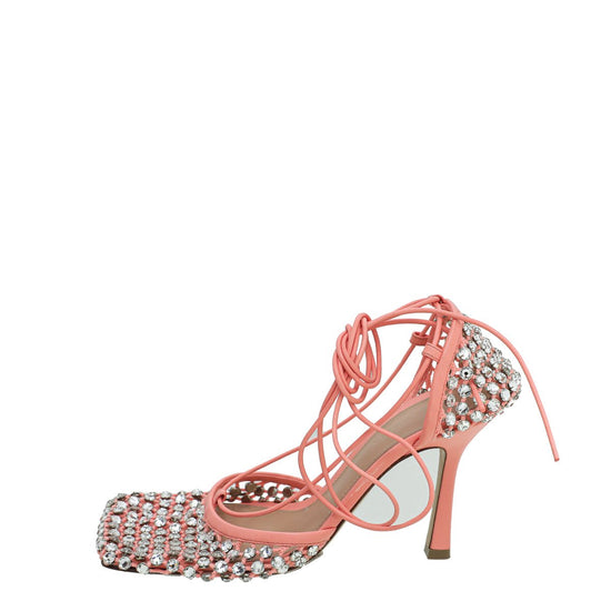 Bottega Veneta - Bottega Veneta Peach Sparkle Stretch Lace-Up Sandal 37 | The Closet