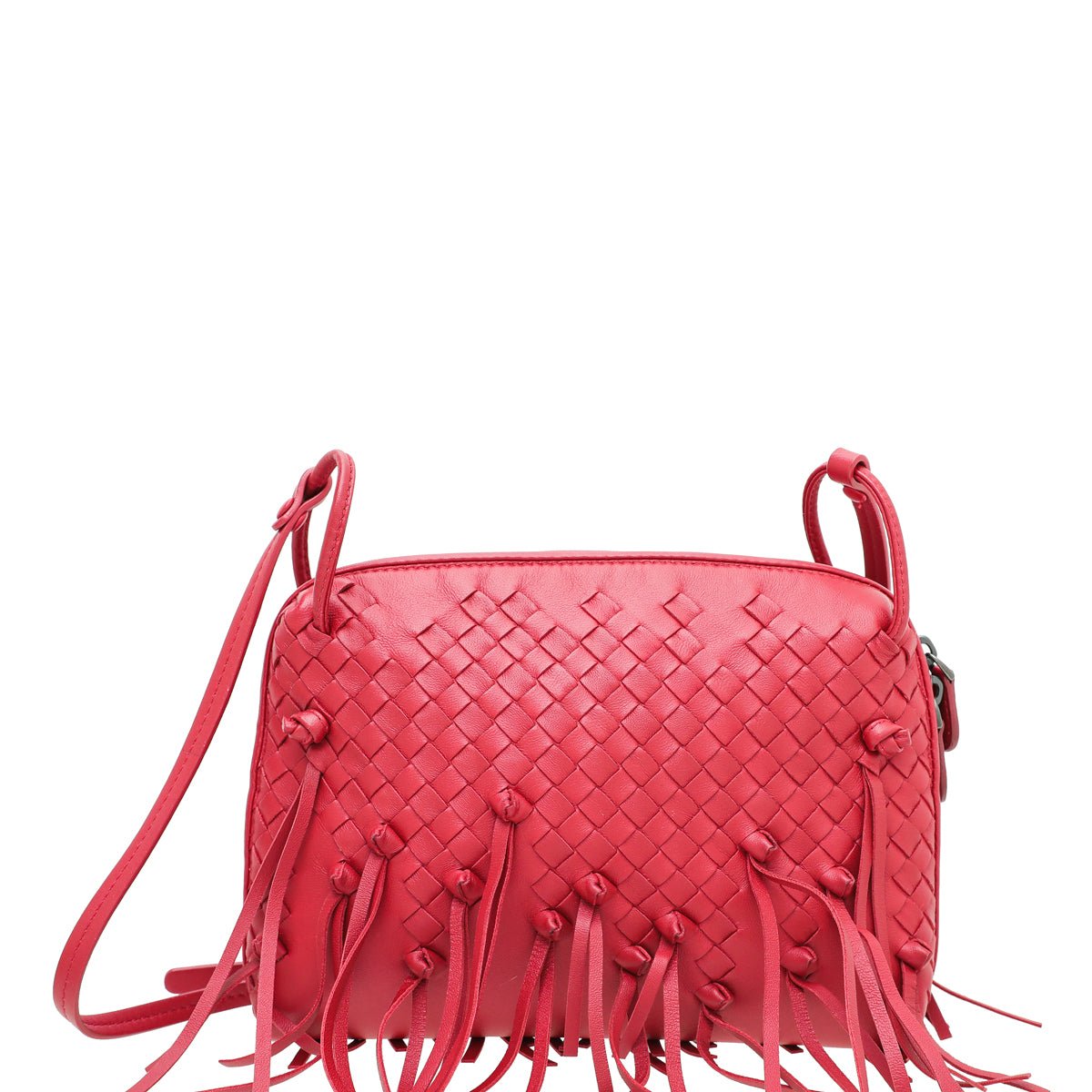 Bottega Veneta Red Intrecciato Fringe Nodini Crossbody Bag-Bottega Veneta-THE CLOSET