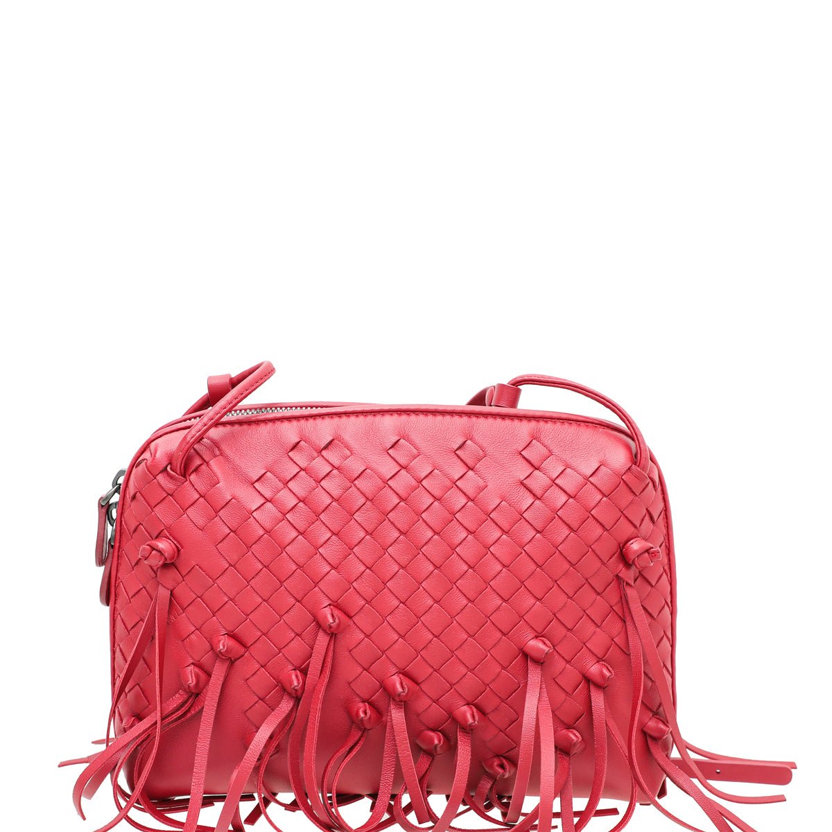 Bottega Veneta Red Intrecciato Fringe Nodini Crossbody Bag-Bottega Veneta-THE CLOSET