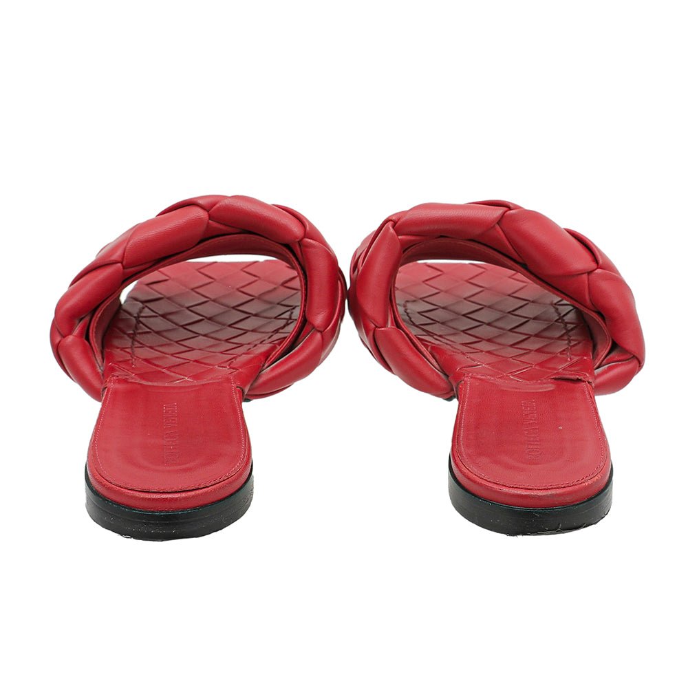thecloset.uae - Bottega Veneta Red Intrecciato Lido Flat Sandals 39 | The Closet