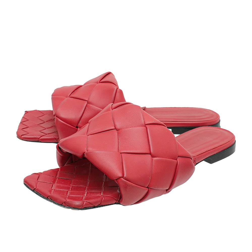 Bottega Veneta Red Intrecciato Lido Flat Sandals 39-Bottega Veneta-THE CLOSET