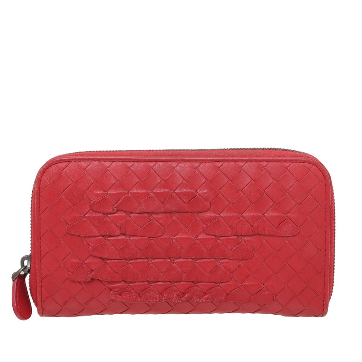 Bottega Veneta Red Intrecciato Nappa Zip Around Wallet-Bottega Veneta-THE CLOSET