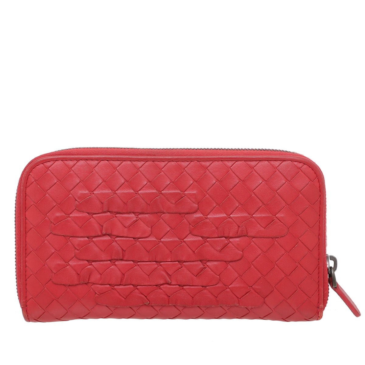 Bottega Veneta Red Intrecciato Nappa Zip Around Wallet-Bottega Veneta-THE CLOSET