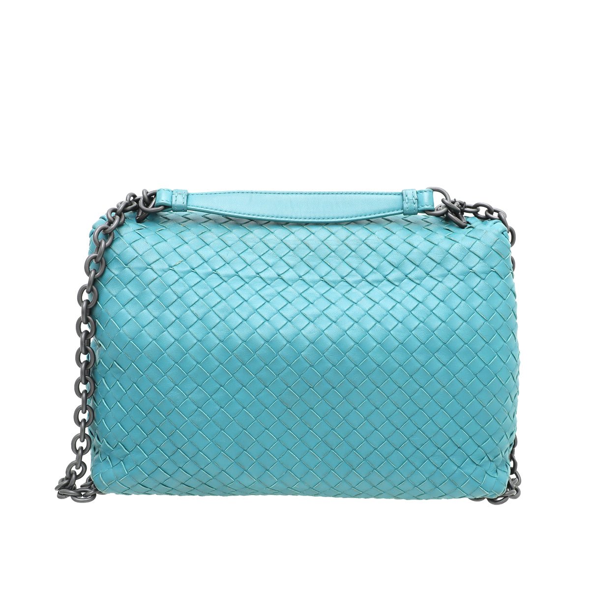 Bottega Veneta Teal Intrecciato Woven Flap Chain Bag-Bottega Veneta-THE CLOSET