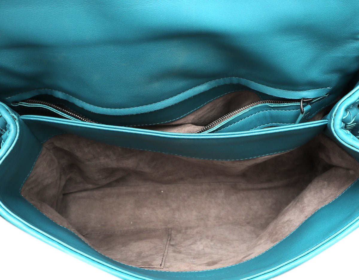 Bottega Veneta - Bottega Veneta Teal Intrecciato Woven Flap Chain Bag | The Closet